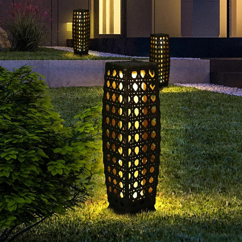 OLYMSOLD Solar Floor Lamp, Outdoor Floor Lamp Lanterns Outdoor Waterproof, Solar Powered Resin Wicker Lamp, Weather-Resistant Rattan Deck Light for Porch, Garden, Patio - Image 1